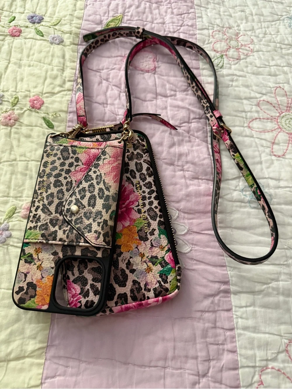 Floral Leopard Crossbody Phone case and pouch iPhone 14 proMax Like New.